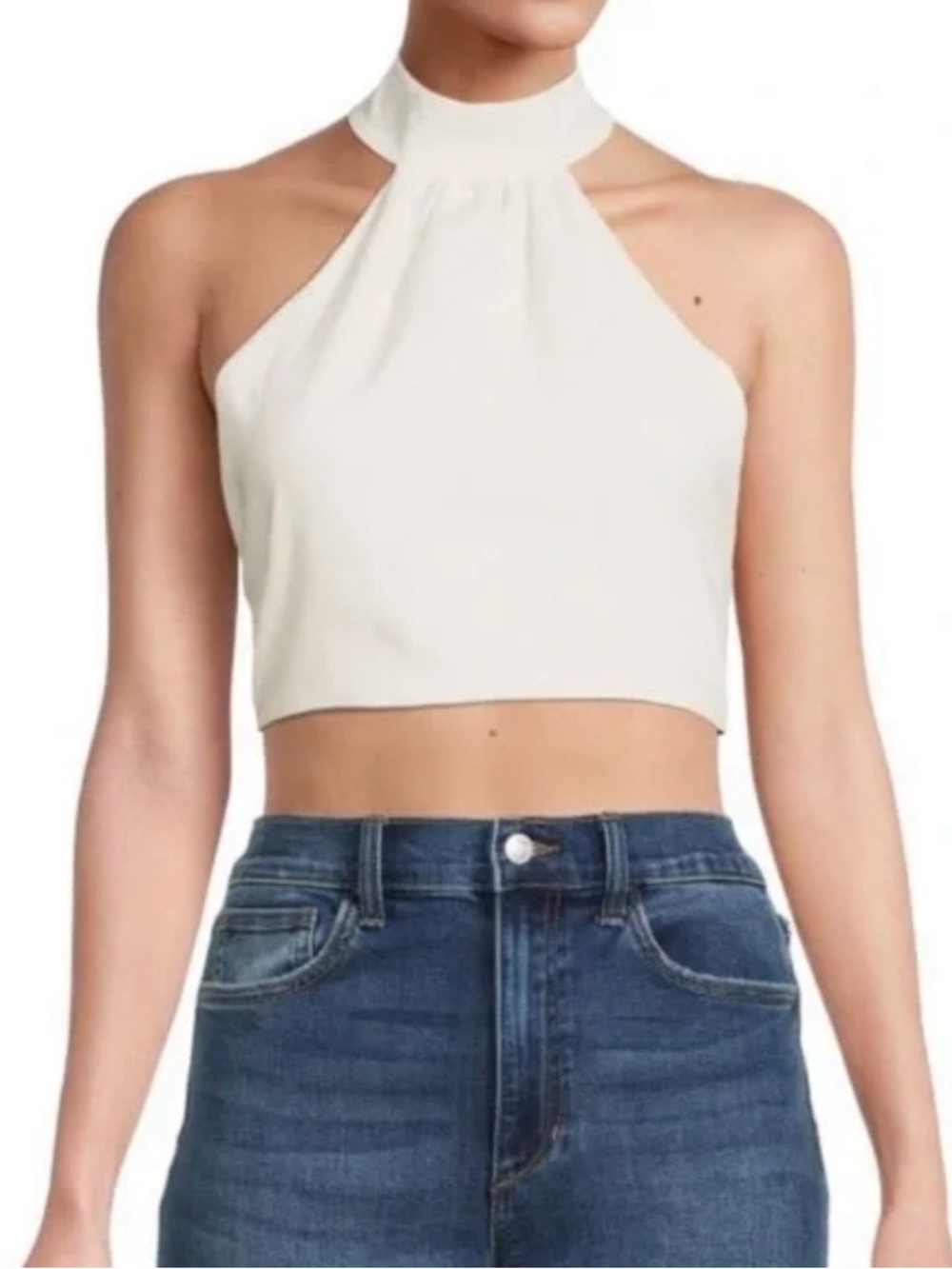 WeWoreWhat NWT Ivory High-Neck Cropped backless Halter Top